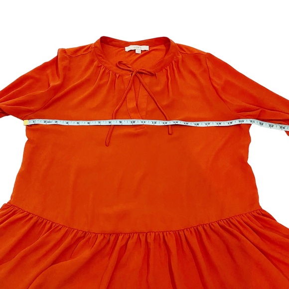 Loft Orange Red Tie Front Peasant Blouse With Ruffle Peplum Hem, Size Large - Picture 7 of 16